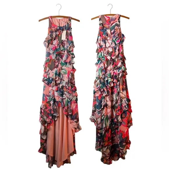 Hutch Design Dress Cecilia Waterfall Maxi Dress Pink Halter Neckline | XS