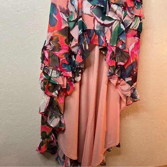 Hutch Design Dress Cecilia Waterfall Maxi Dress Pink Halter Neckline | XS