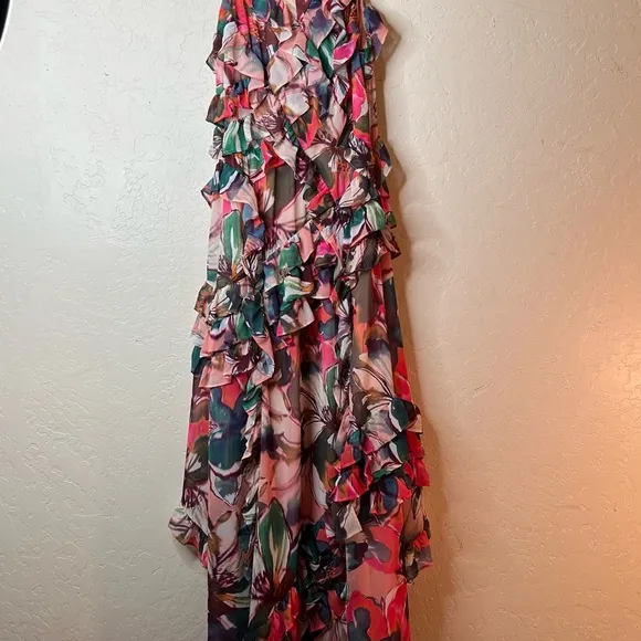 Hutch Design Dress Cecilia Waterfall Maxi Dress Pink Halter Neckline | XS