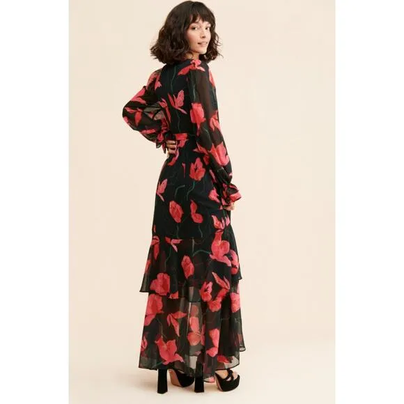 HUTCH Valentina Maxi Dress-Black/Red Size S