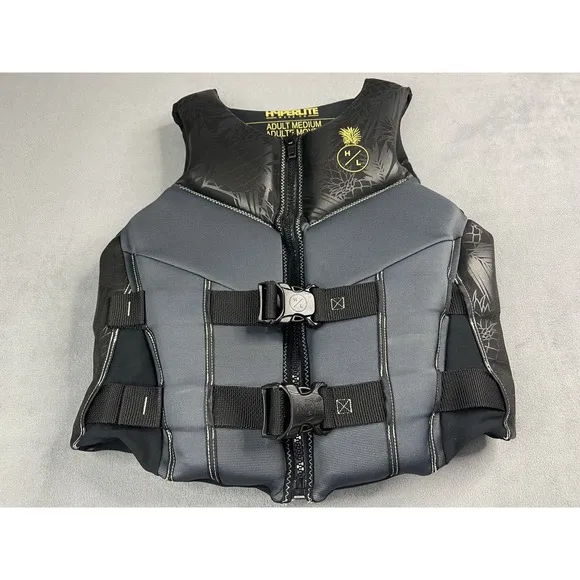HyperLite Wake Co Life Jacket Adult Medium Black Water Sports Vest Swim Boat 70