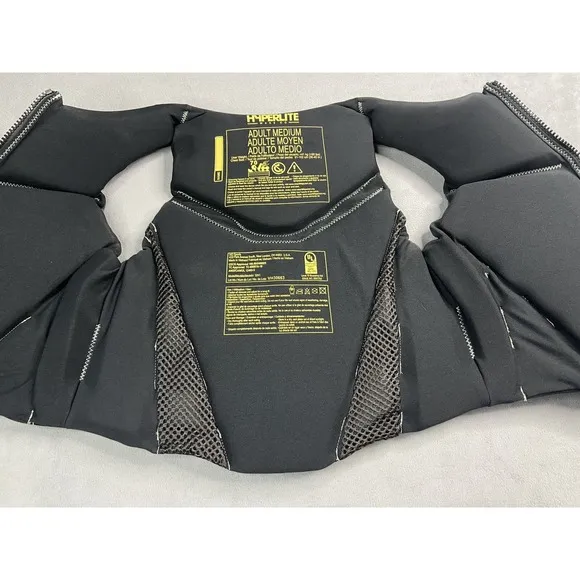 HyperLite Wake Co Life Jacket Adult Medium Black Water Sports Vest Swim Boat 70