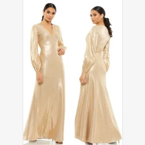 Ieena for Mac Duggal 26650 Pleated Bodice Bishop Sleeves SZ 10 NEW