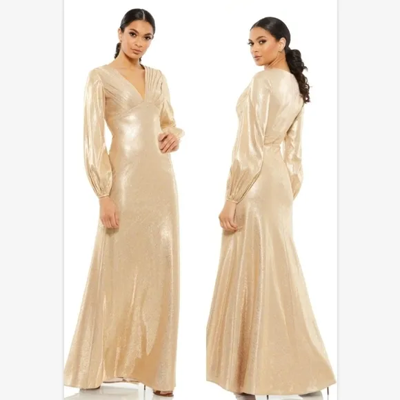 Ieena for Mac Duggal 26650 Pleated Bodice Bishop Sleeves SZ 10 NEW