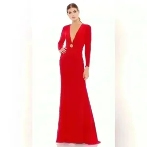 Ieena for Mac Duggal Gathered Pearl Long Sleeve Keyhole Gown NWOT Size 4