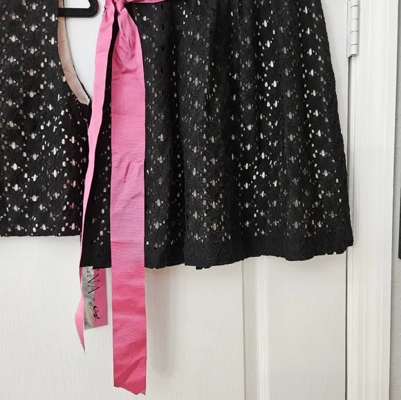 Ienna for Mac Duggal 2 piece black top &amp; mini skirt with pink bow SZ 4 NWT