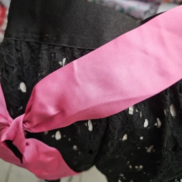 Ienna for Mac Duggal 2 piece black top &amp; mini skirt with pink bow SZ 4 NWT