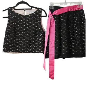 Ienna for Mac Duggal 2 piece black top &amp; mini skirt with pink bow SZ 4 NWT
