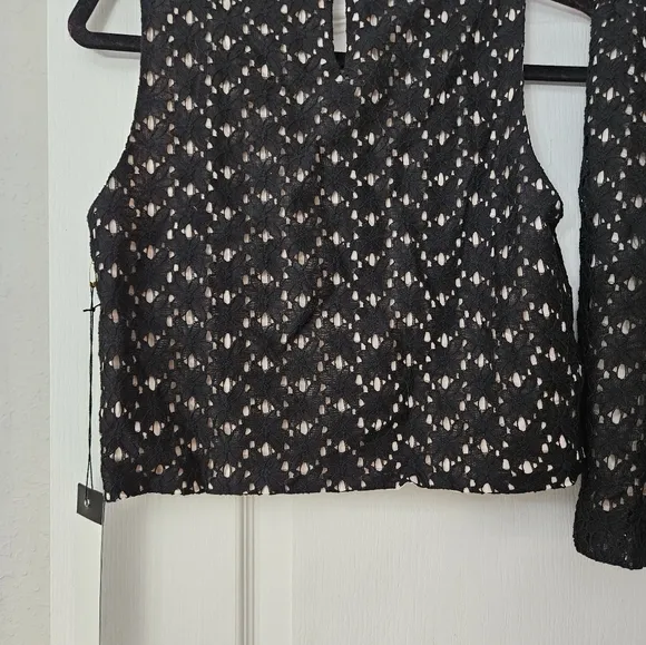 Ienna for Mac Duggal 2 piece black top &amp; mini skirt with pink bow SZ 4 NWT