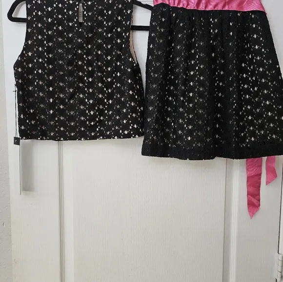 Ienna for Mac Duggal 2 piece black top &amp; mini skirt with pink bow SZ 4 NWT