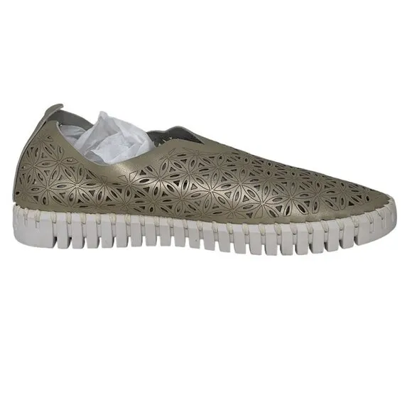 Ilse Jacobsen Hornbaek Women's Slip on Shoes Cut Out Floral Gold Size 41
