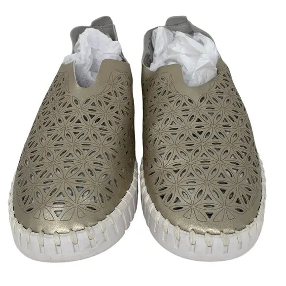 Ilse Jacobsen Hornbaek Women's Slip on Shoes Cut Out Floral Gold Size 41
