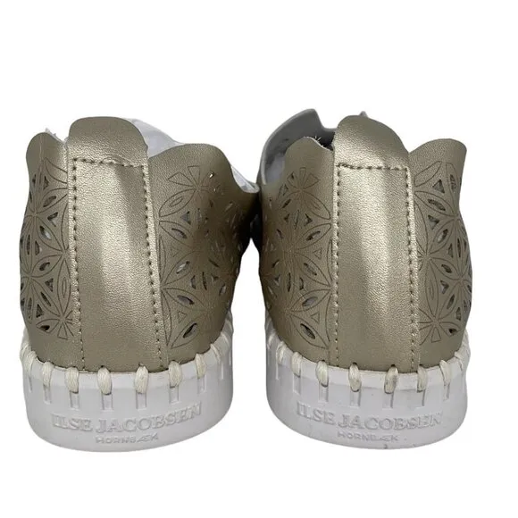 Ilse Jacobsen Hornbaek Women's Slip on Shoes Cut Out Floral Gold Size 41
