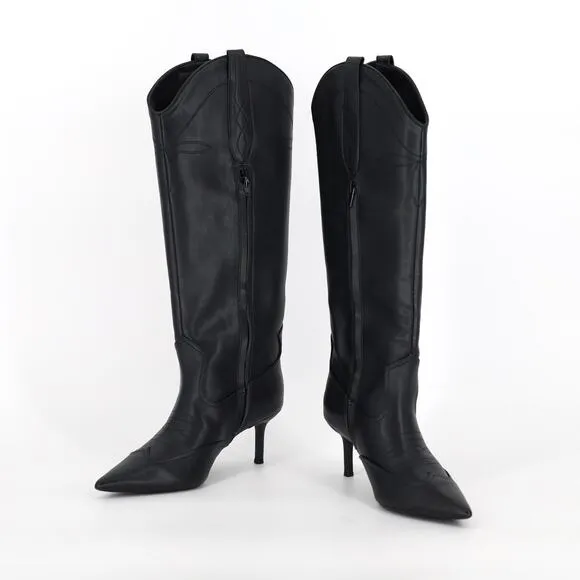 I.N.C. Int Concepts Women Black Vegan Leather Hayleigh Western Boots Size 5.5