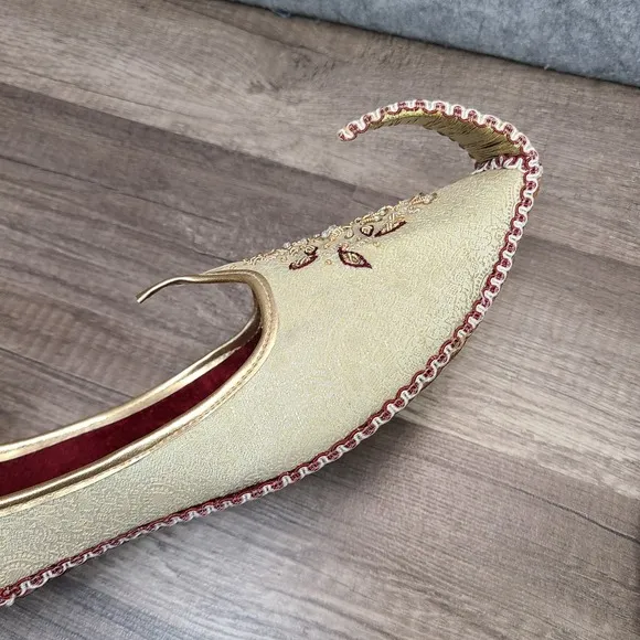 Indian Punjabi Handmade Ethnic Shoes Jutti Men Sz 10 Gold Color Khussa Aladdin