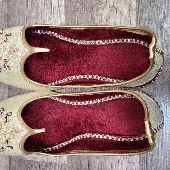Indian Punjabi Handmade Ethnic Shoes Jutti Men Sz 10 Gold Color Khussa Aladdin