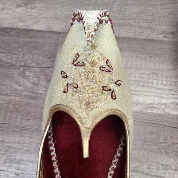 Indian Punjabi Handmade Ethnic Shoes Jutti Men Sz 10 Gold Color Khussa Aladdin