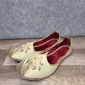 Indian Punjabi Handmade Ethnic Shoes Jutti Men Sz 10 Gold Color Khussa Aladdin