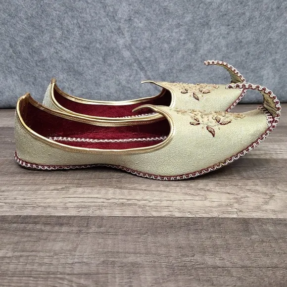 Indian Punjabi Handmade Ethnic Shoes Jutti Men Sz 10 Gold Color Khussa Aladdin
