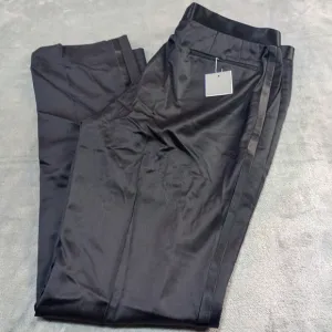 Indochino Tuxedo Formal Pants Black Wool Cashmere Newbury Adjustable Waist Satin