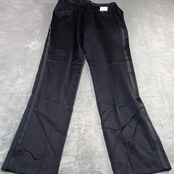 Indochino Tuxedo Formal Pants Black Wool Cashmere Newbury Adjustable Waist Satin