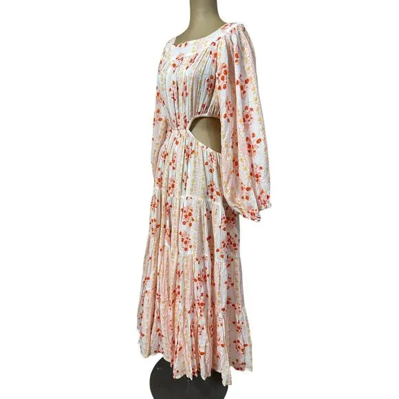 Innika White Cotton Floral Cut Out Long Sleeve Maxi Dress size Large