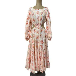 Innika White Cotton Floral Cut Out Long Sleeve Maxi Dress size Large