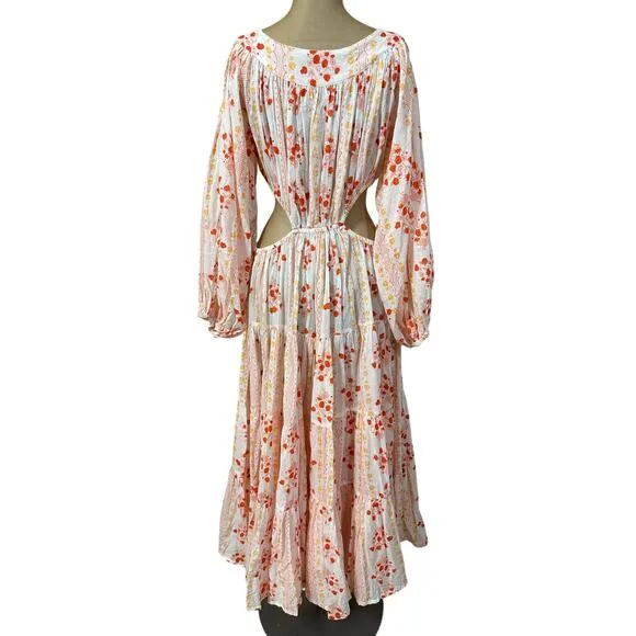 Innika White Cotton Floral Cut Out Long Sleeve Maxi Dress size Large