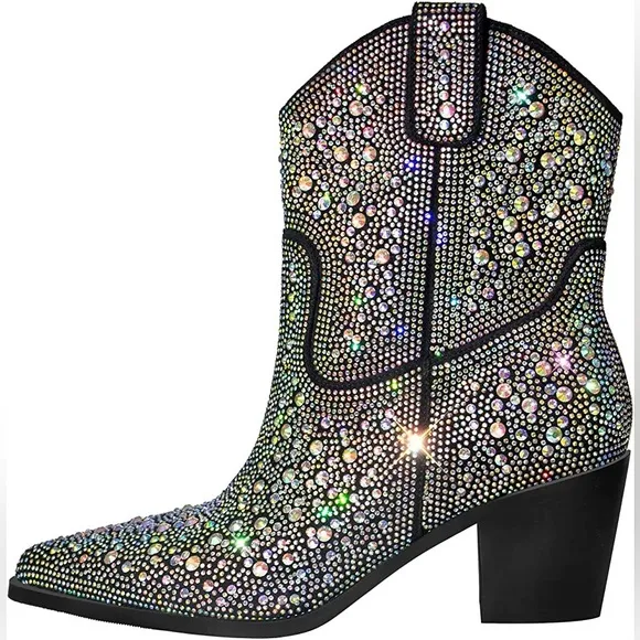 Iridescent rhinestone cowgirl ankle boot nwot eras Taylor
