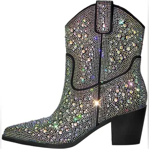 Iridescent rhinestone cowgirl ankle boot nwot eras Taylor
