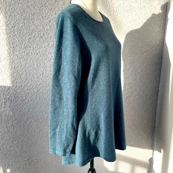 Isaac Mizrahi Live! 2-Ply Cashmere Peplum Tunic Pull Over Sweater Teal Large