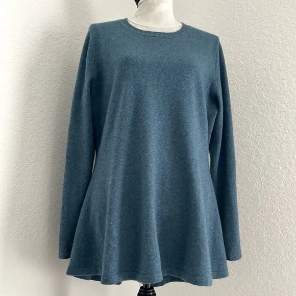 Isaac Mizrahi Live! 2-Ply Cashmere Peplum Tunic Pull Over Sweater Teal Large