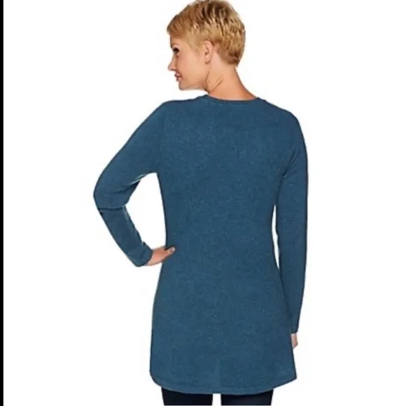 Isaac Mizrahi Live! 2-Ply Cashmere Peplum Tunic Pull Over Sweater Teal Large