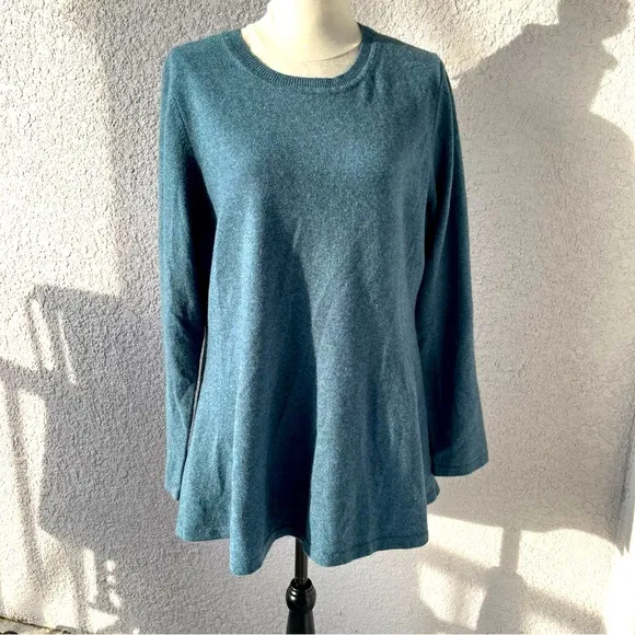 Isaac Mizrahi Live! 2-Ply Cashmere Peplum Tunic Pull Over Sweater Teal Large