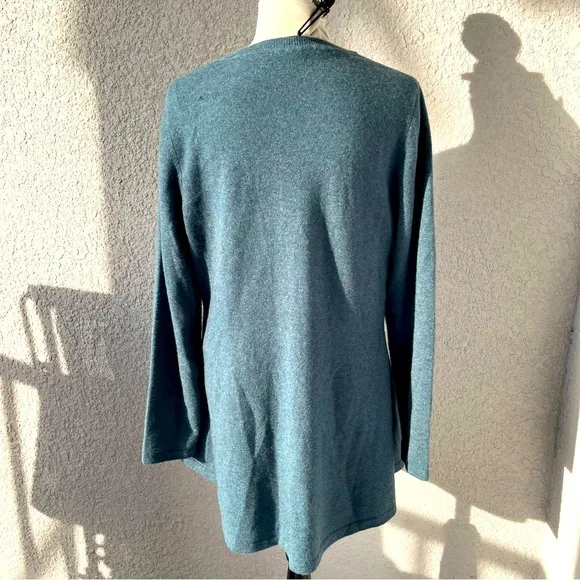 Isaac Mizrahi Live! 2-Ply Cashmere Peplum Tunic Pull Over Sweater Teal Large