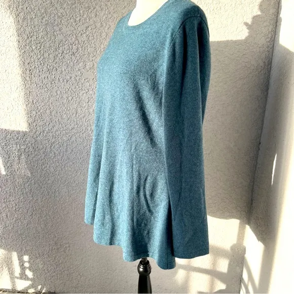 Isaac Mizrahi Live! 2-Ply Cashmere Peplum Tunic Pull Over Sweater Teal Large