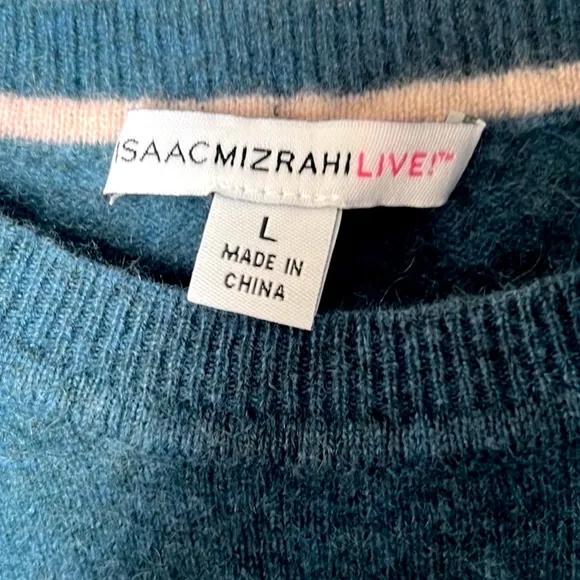 Isaac Mizrahi Live! 2-Ply Cashmere Peplum Tunic Pull Over Sweater Teal Large