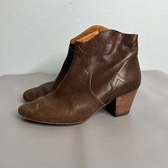 Isabel Marant 'Dicker' Brown Leather Ankle Boots 38