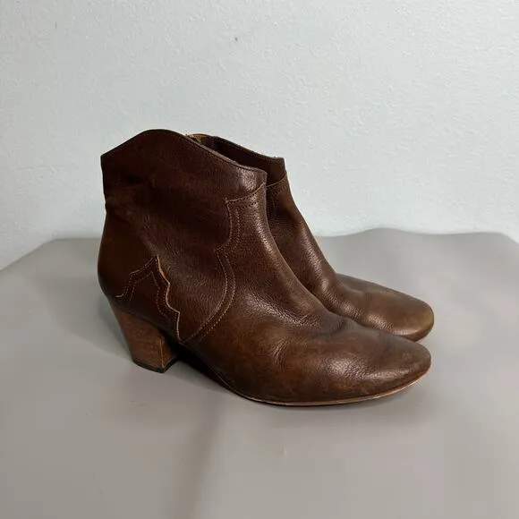 Isabel Marant 'Dicker' Brown Leather Ankle Boots 38