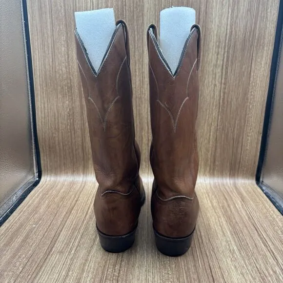 J Chisholm Brown Genuine Leather Cowboy Western Mens Boots Size 10.5 D USA