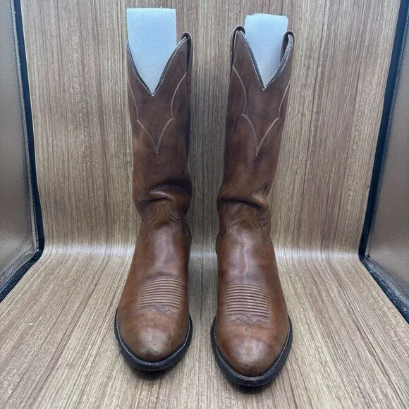 J Chisholm Brown Genuine Leather Cowboy Western Mens Boots Size 10.5 D USA