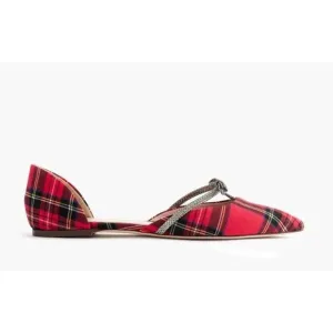 J Crew 10 Flats Pointed Toe D'orsay Plaid Tartan Red Bow Slip On Shoes Preppy