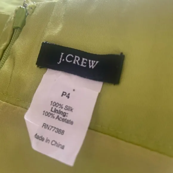 J CREW 100% Silk Lime Neon Green Strapless Cocktail Party Dress w Bow Size: 4P