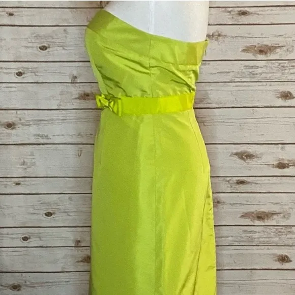 J CREW 100% Silk Lime Neon Green Strapless Cocktail Party Dress w Bow Size: 4P