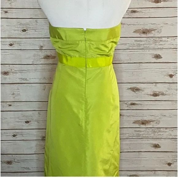 J CREW 100% Silk Lime Neon Green Strapless Cocktail Party Dress w Bow Size: 4P