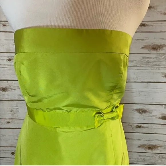 J CREW 100% Silk Lime Neon Green Strapless Cocktail Party Dress w Bow Size: 4P