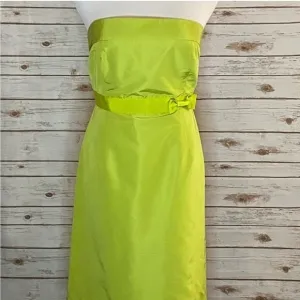 J CREW 100% Silk Lime Neon Green Strapless Cocktail Party Dress w Bow Size: 4P