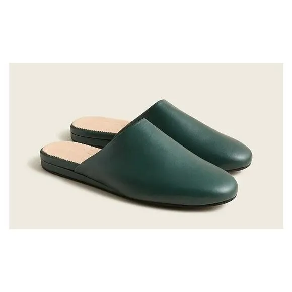 J Crew 6.5 Flats Leather Slip On Slipper Mules Green Round Toe Comfort Shoes