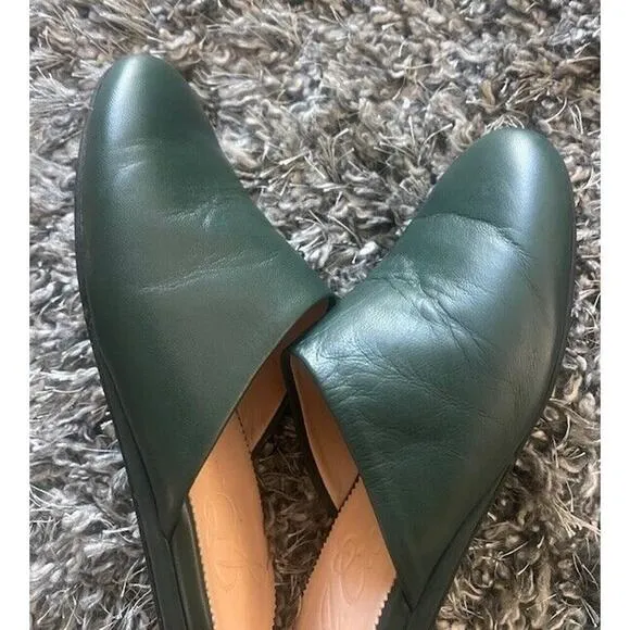 J Crew 6.5 Flats Leather Slip On Slipper Mules Green Round Toe Comfort Shoes