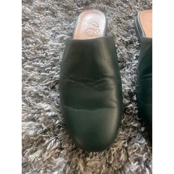 J Crew 6.5 Flats Leather Slip On Slipper Mules Green Round Toe Comfort Shoes